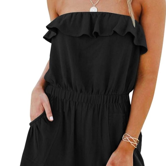 Women's Off Shoulder Black Ruffle Top Romper, 2XL - Picture 1 of 3
